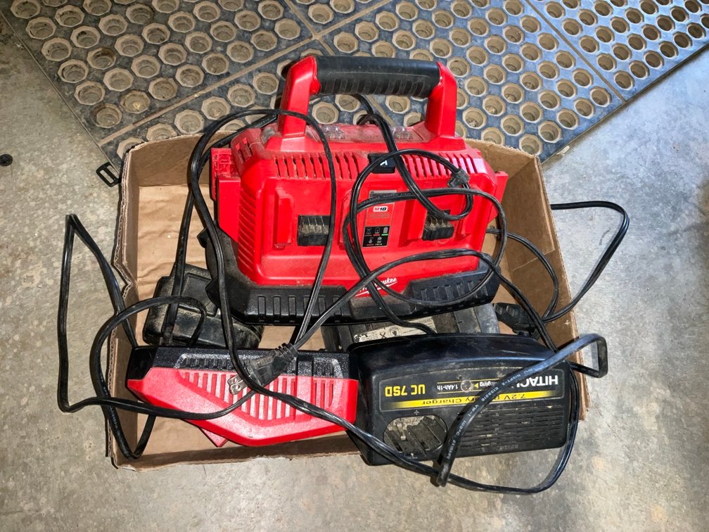 Milwaukee M18 Sequential Six Pack Charger with Batteries and Hitachi Charger