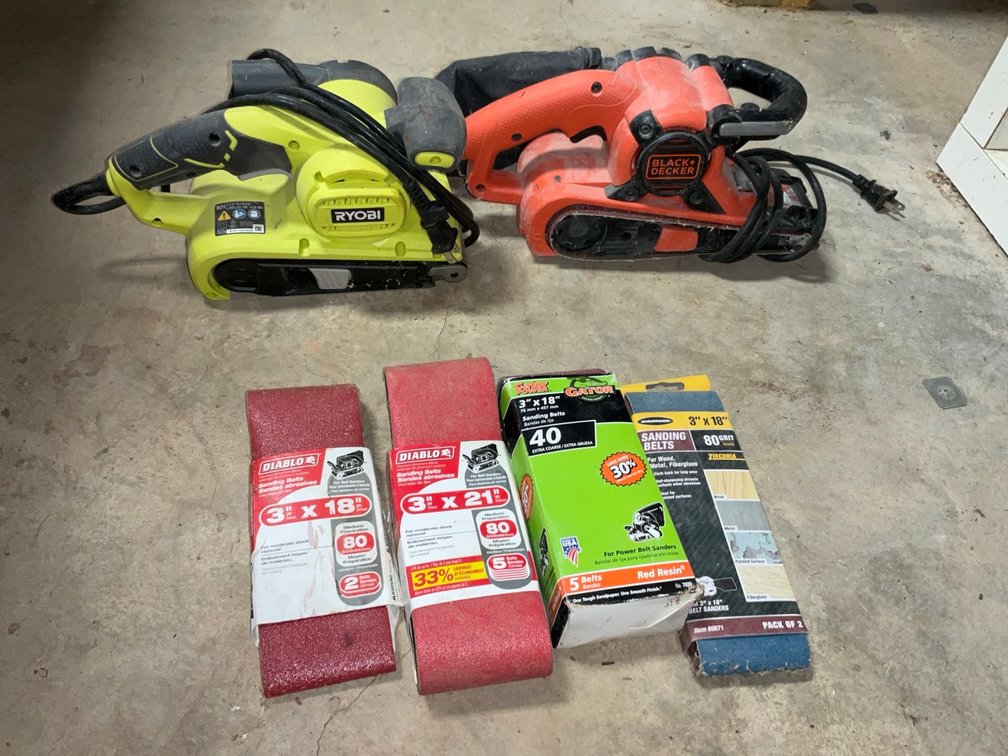 Ryobi and Black+Decker Corded Belt Sanders with Abrasive Belts
