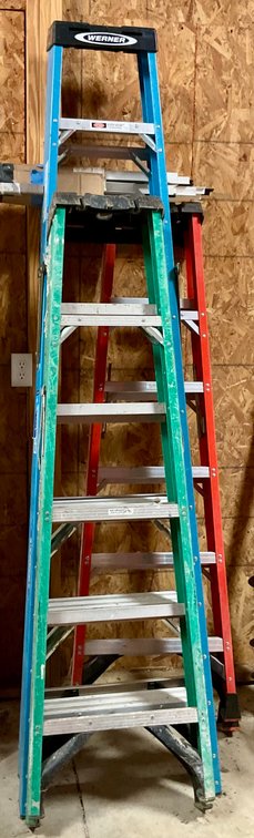 Werner Fiberglass Group of Three Commercial Stepladders