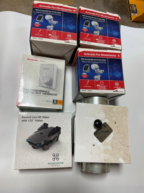 Home Improvement Lot With Cooper Floodlights, Thermostat, Drone & Vent