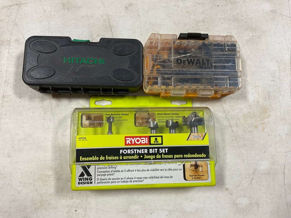 Assorted Drill Bit Sets Featuring DeWalt, Ryobi and Hitachi