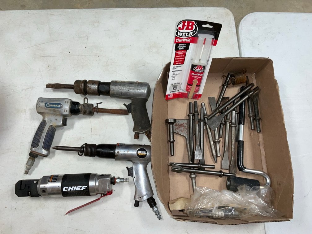 Pneumatic Air Hammers, Air Punch Flange Tool and Chisel Bits Lot