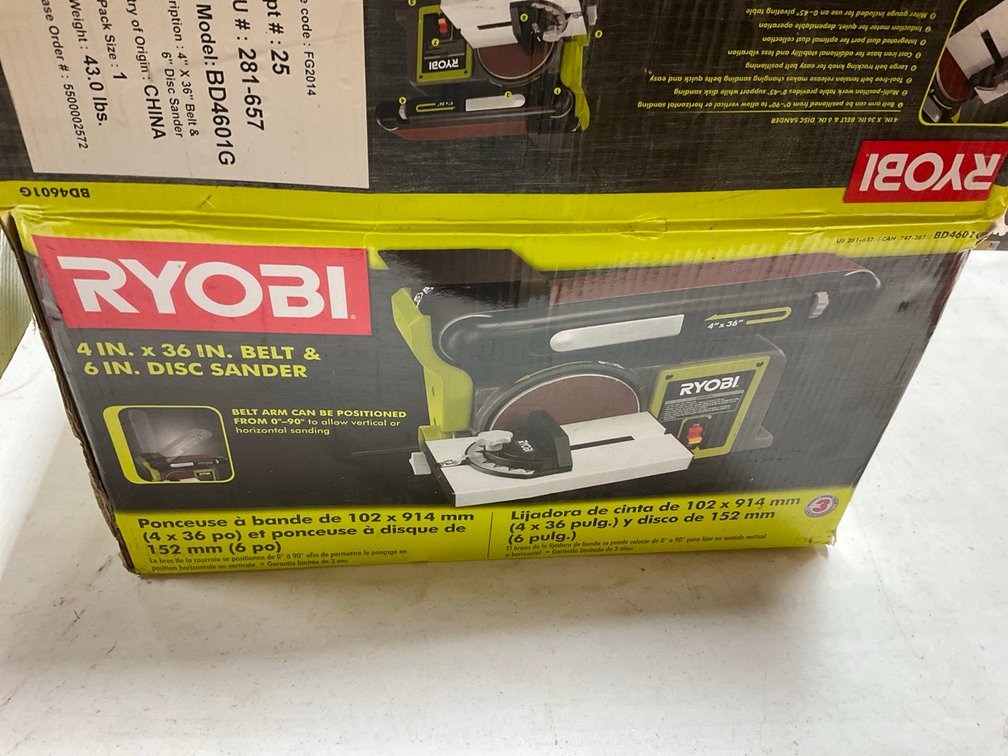 Ryobi BD4601G Belt and Disc Bench Sander with Box