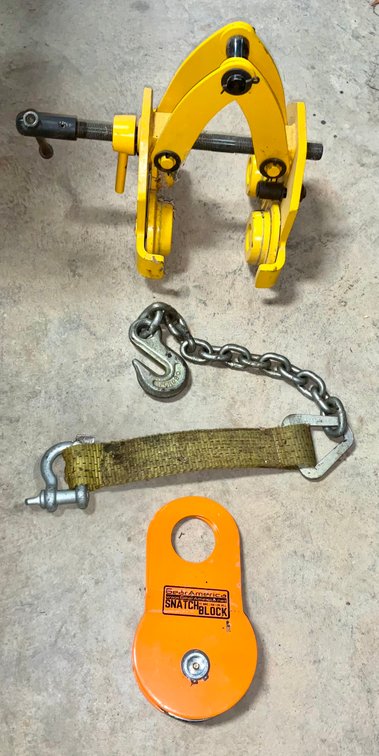 OZ Lifting Beam Trolley Clamp with GearAmerica Snatch Block