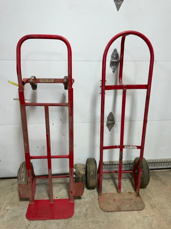 Pair of Red Steel Hand Trucks Two Wheel Dollies