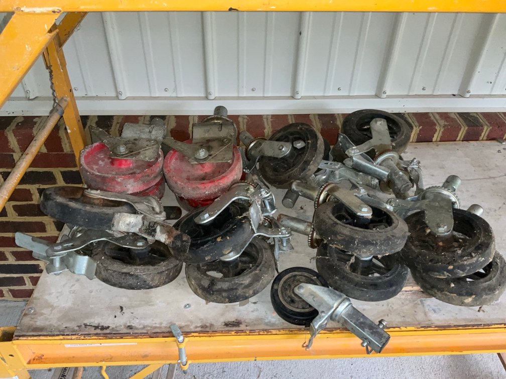 Heavy Duty Scaffolding Caster Wheels and Utility Buckets Lot