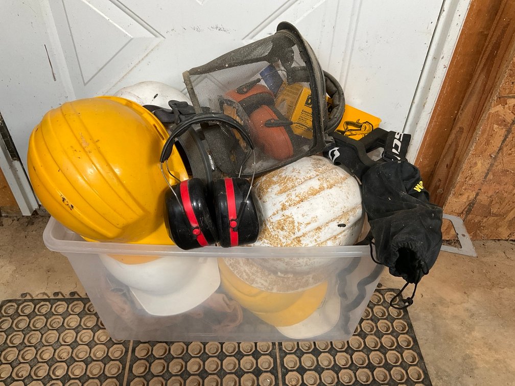 Assorted Construction Safety Gear Hard Hats, Ear Protection and Goggles