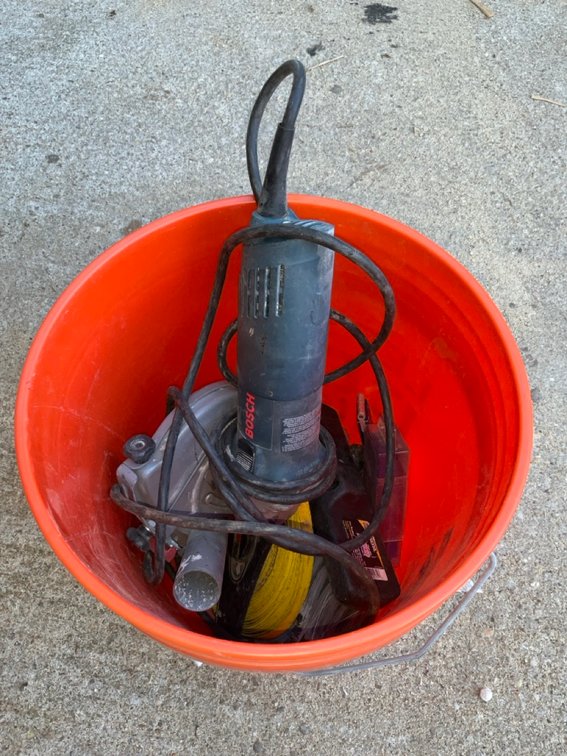 Bosch Corded Tuckpoint Grinder with Stanley Tape Measure and Hand Tools