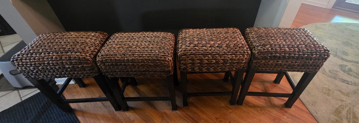 Set of Four Woven Seagrass Backless Counter Stools