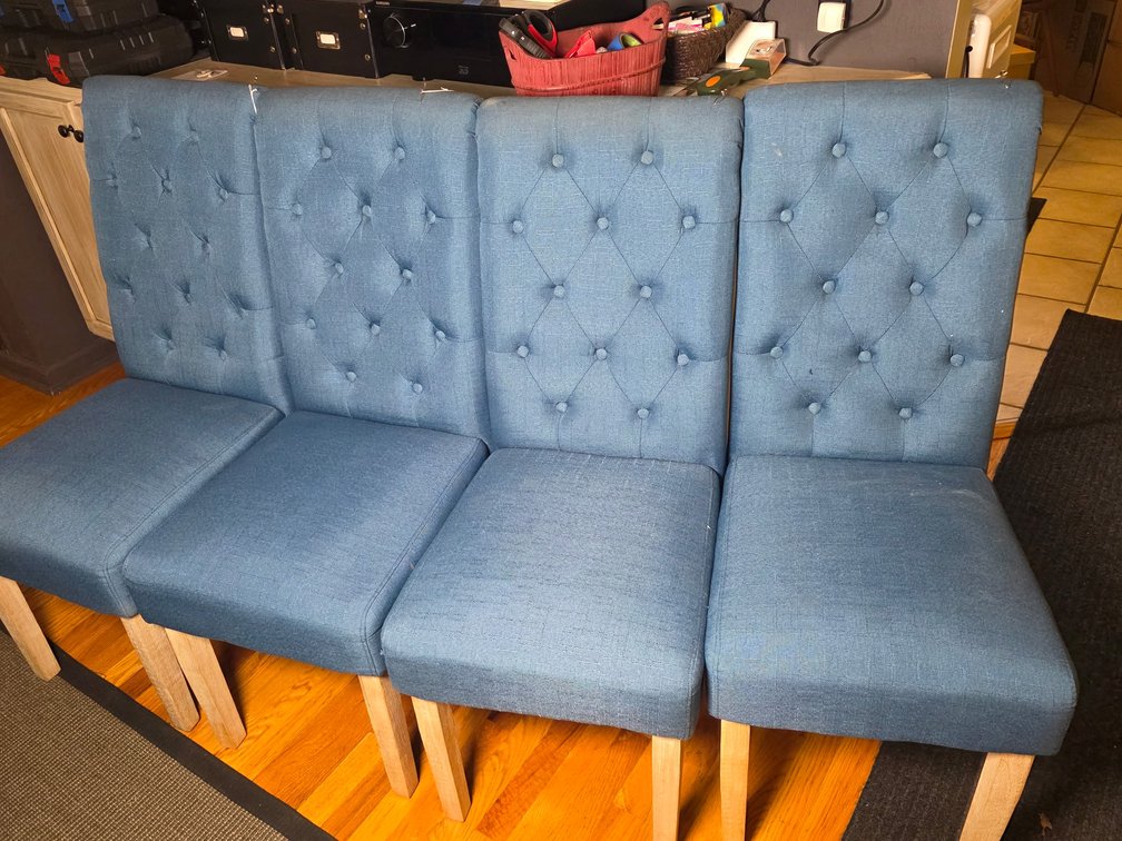 Four Blue Tuft Back Parsons Chairs