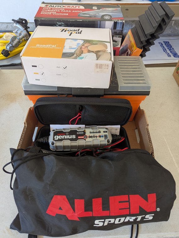 Car Cover, Bike Rack, Battery Charger & Accessories