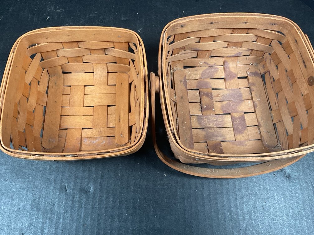 Pair of Longaberger Handwoven Wood Splint Baskets 1989 and 1992
