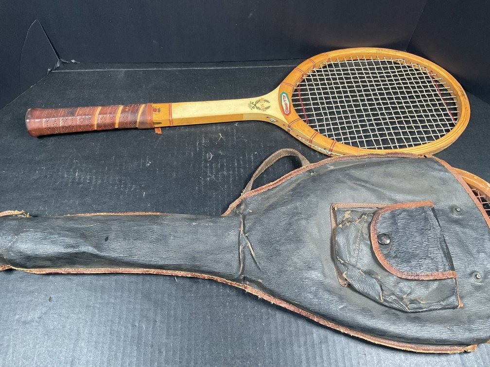 Antique Spalding HAK and All-Pro Wood Tennis Racquets with Cover