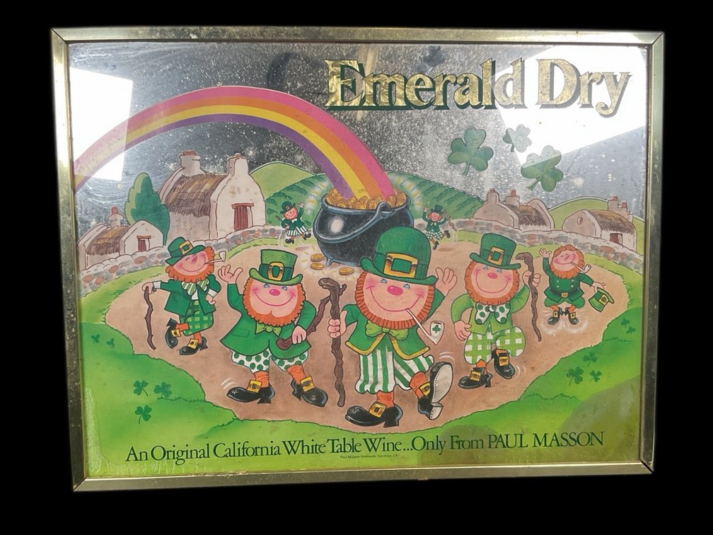 Paul Masson Emerald Dry Wine Advertising Bar Mirror Leprechaun