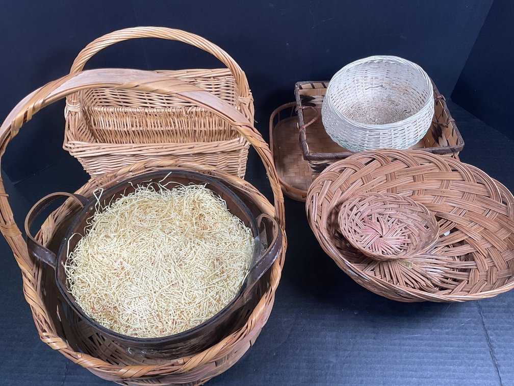 Assorted Woven Wicker Rattan Baskets and Trays Collection