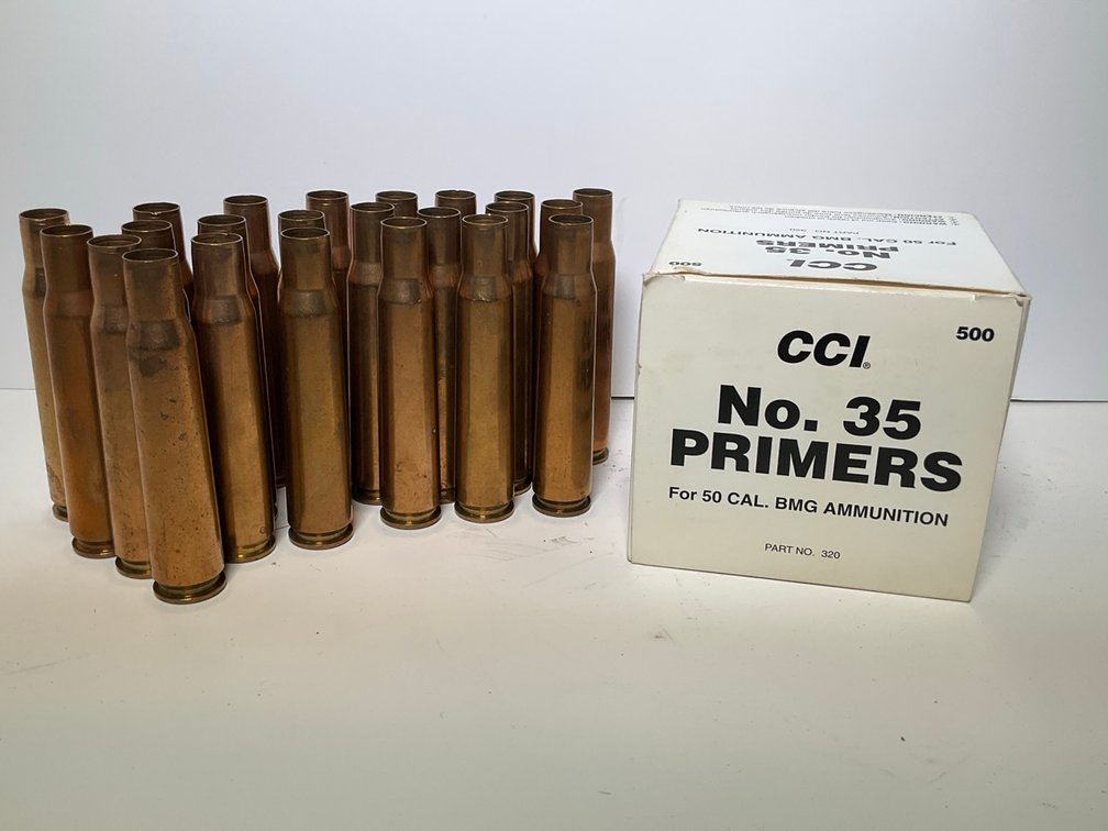 CCI No 35 Primers Box with 50 Cal BMG Brass Casings