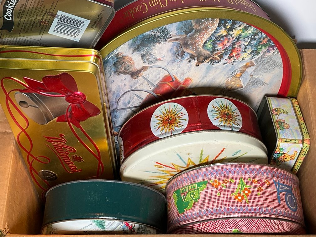 Assorted Vintage Holiday Cookie and Whitman's Chocolate Tins Lot