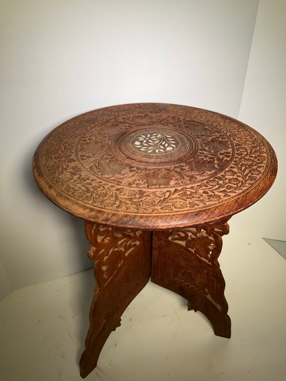 Hand Carved Anglo Indian Folding Wood Side Table
