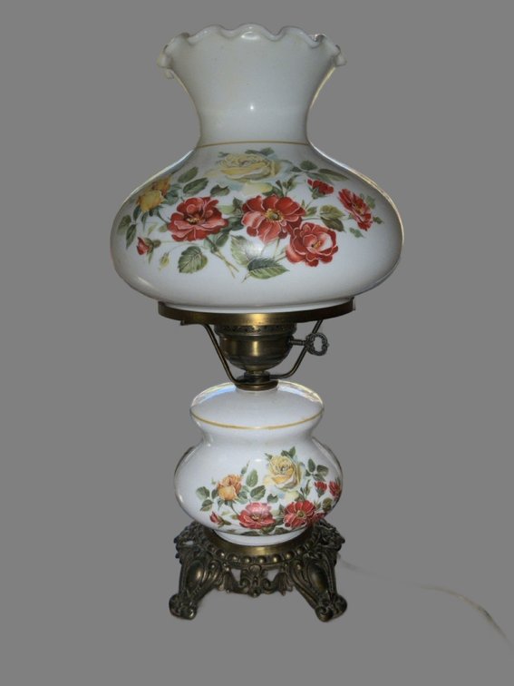 Accurate Casting Floral Milk Glass Parlor Hurricane Lamp