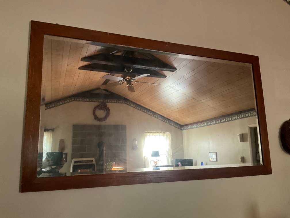 Large Mid-Century Modern Walnut Finish Framed Wall Mirror