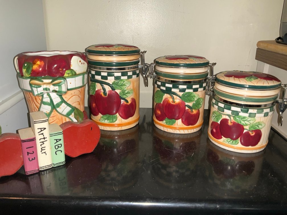 Ceramic Apple Kitchen Canister Set and Country Fruit Decor