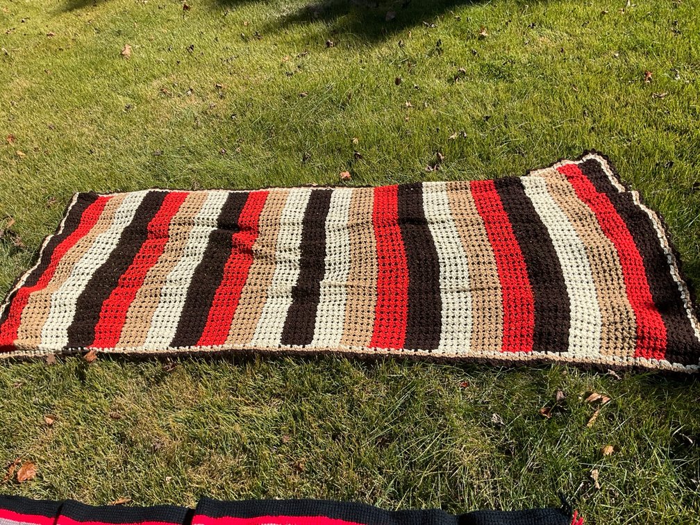 Hand Crocheted Striped Afghan Throw Blanket in Earth Tones