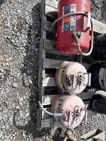 Image for D1r. (2) steel gas cans and portable air tank