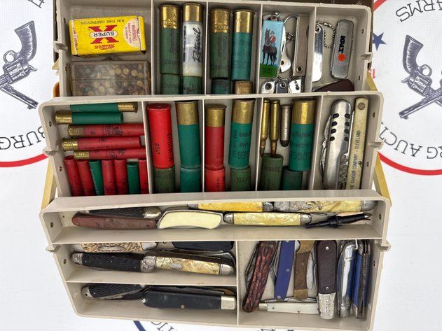 Image for Tackle Box of Assorted Pocket Knives and Shotgun Shells