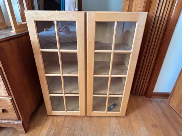 Image for Light Wood Glass Door Display Cabinet