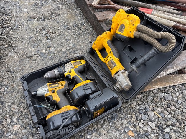 Image for D1. Dewalt drill, impact, grinder and work light