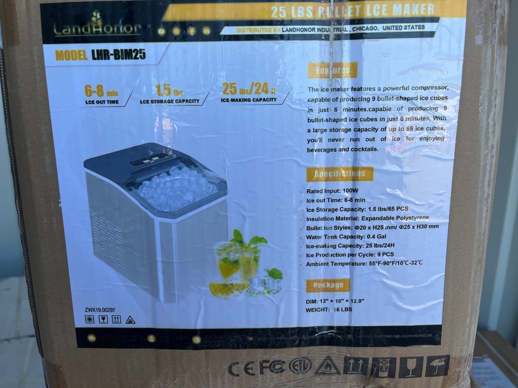 2026 Landhonor LHR-BIM25 25 Lb Bullet Ice Maker