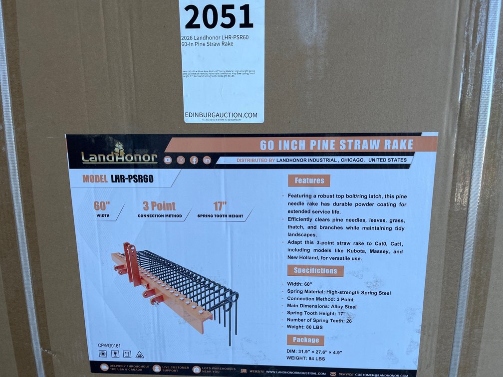 2026 Landhonor LHR-PSR60 60-In Pine Straw Rake