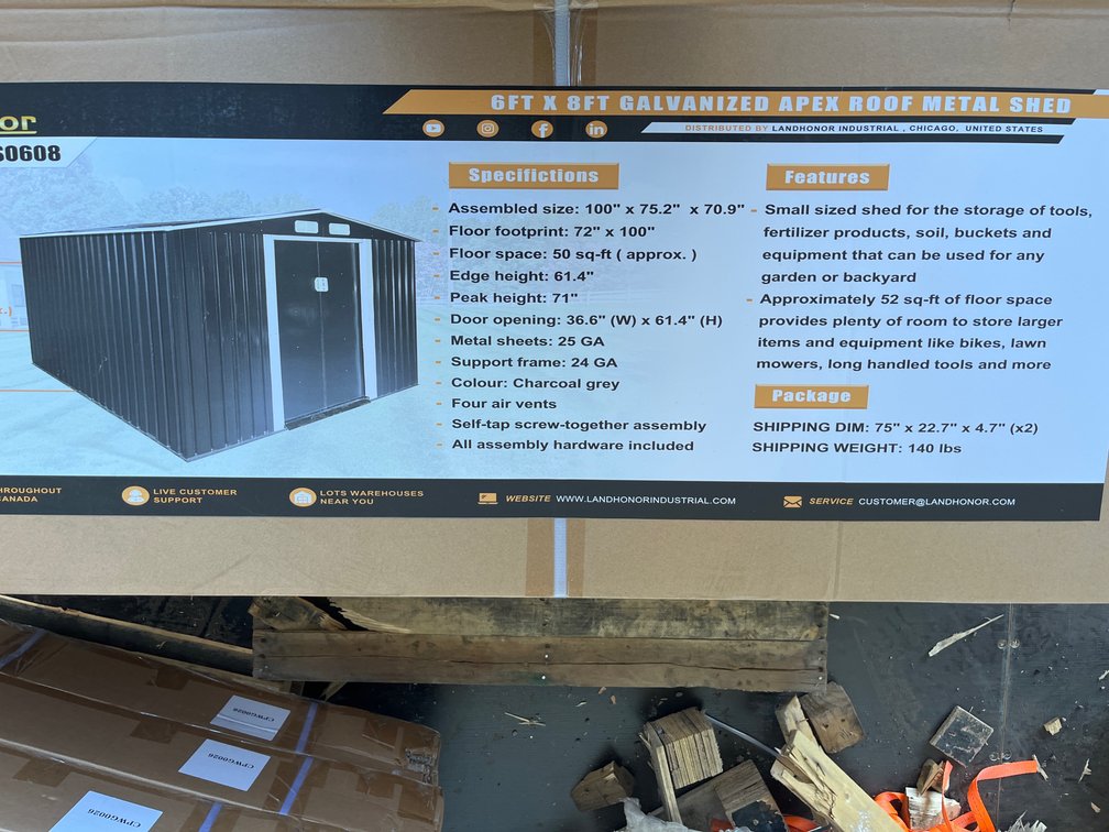 2026 Landhonor LHR-MS0608 6 x 8 Ft Galvanized Apex Roof Metal Shed