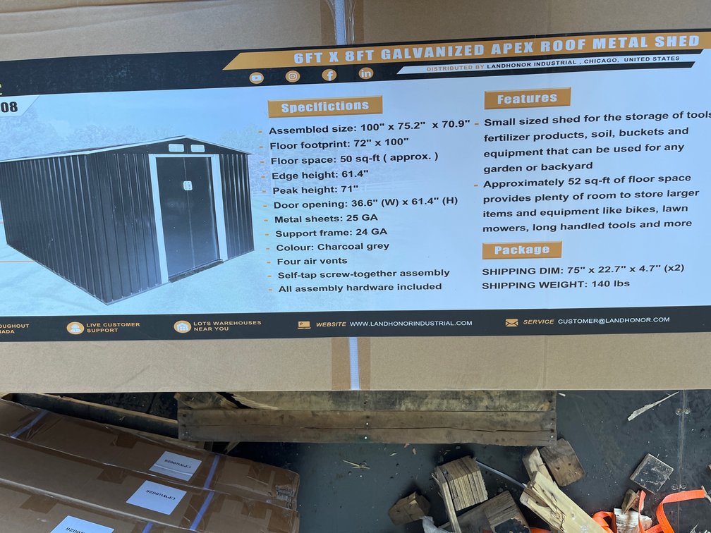 2026 Landhonor LHR-MS0608 6 x 8 Ft Galvanized Apex Roof Metal Shed