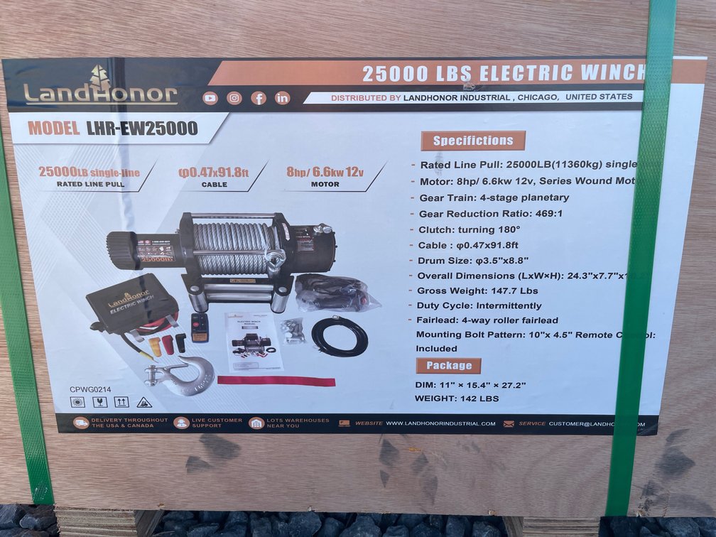 2026 Landhonor LHR-EW25000 25,000 Lb Electric Winch