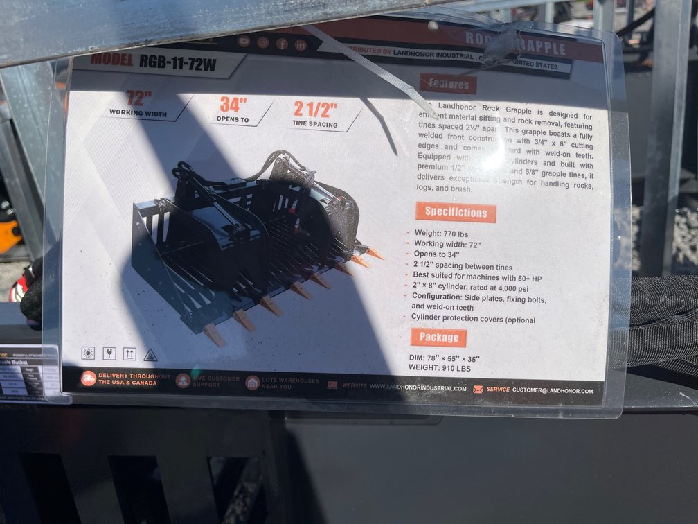 2026 Landhonor RGB-11-72W Hydraulic Grapple Bucket