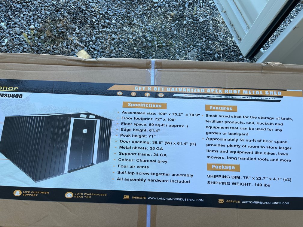 2026 Landhonor LHR-MS0608 6 x 8 Ft Galvanized Apex Roof Metal Shed
