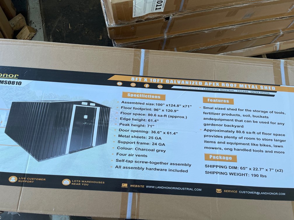 2026 Landhonor LHR-MS0810 8 x 10 Ft Galvanized Apex Roof Metal Shed