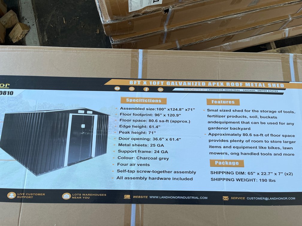 2026 Landhonor LHR-MS0810 8 x 10 Ft Galvanized Apex Roof Metal Shed