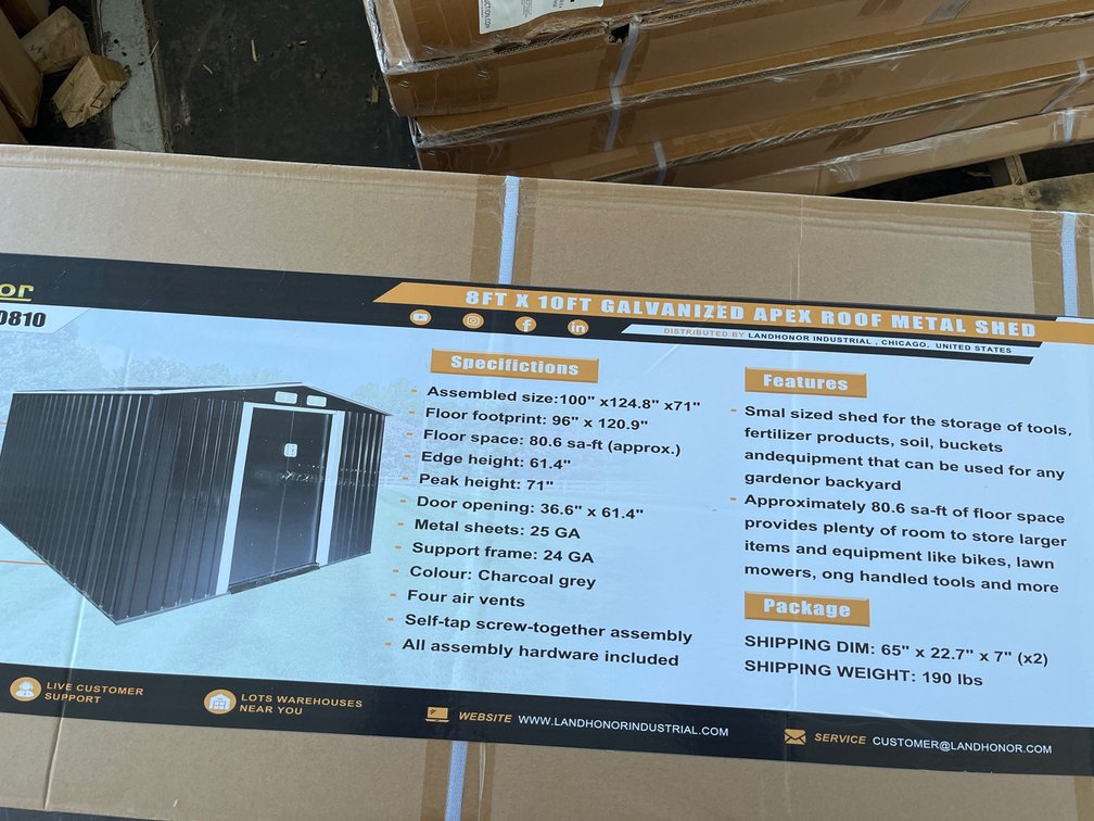 2026 Landhonor LHR-MS0810 8 x 10 Ft Galvanized Apex Roof Metal Shed
