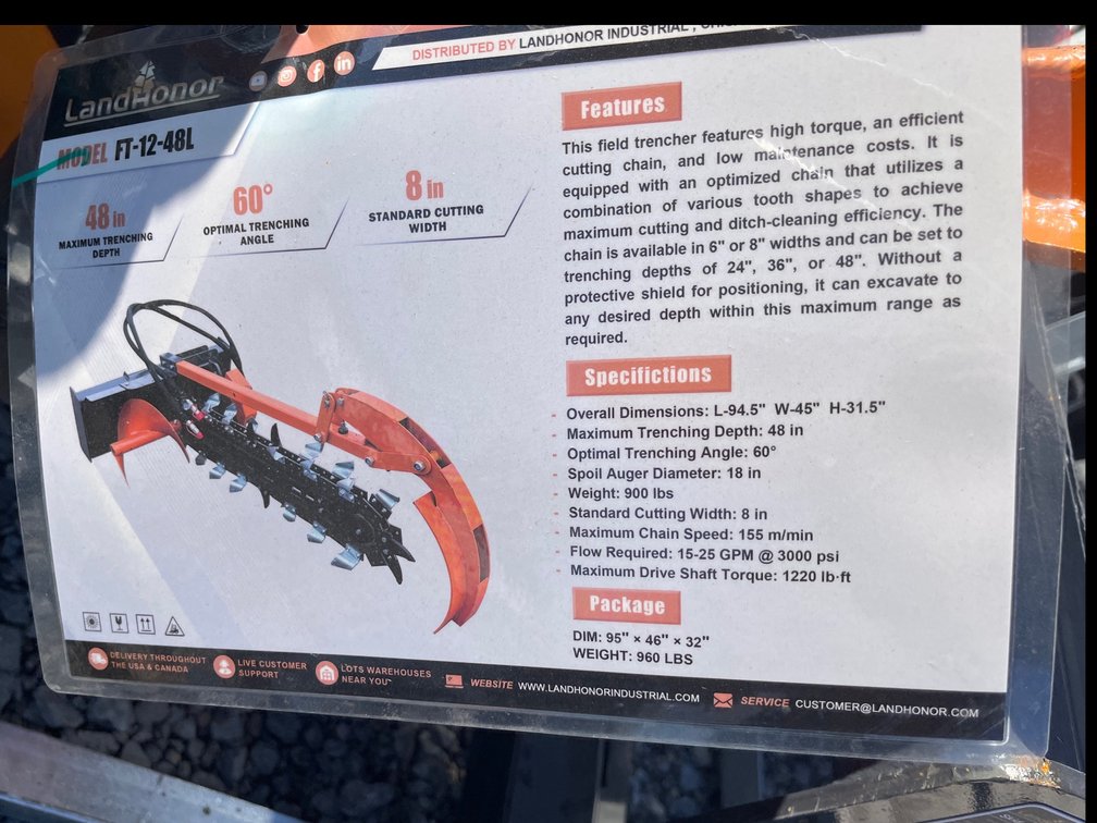 2026 Landhonor FT-12-48L 48-In Max Ditching Depth Trencher