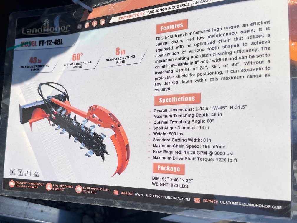 2026 Landhonor FT-12-48L 48-In Max Ditching Depth Trencher