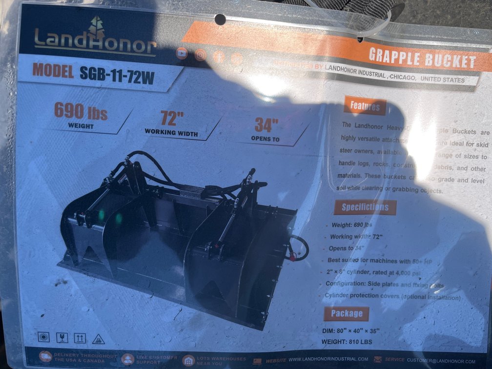 2026 Landhonor SGB-11-72W Hydraulic Grapple Bucket