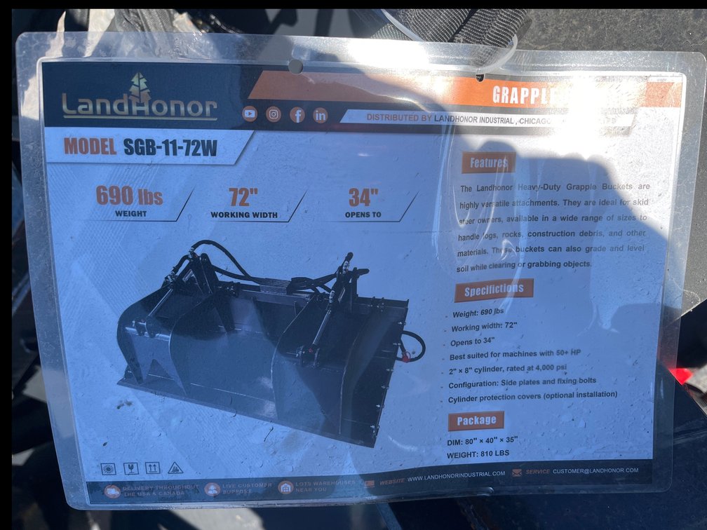 2026 Landhonor SGB-11-72W Hydraulic Grapple Bucket