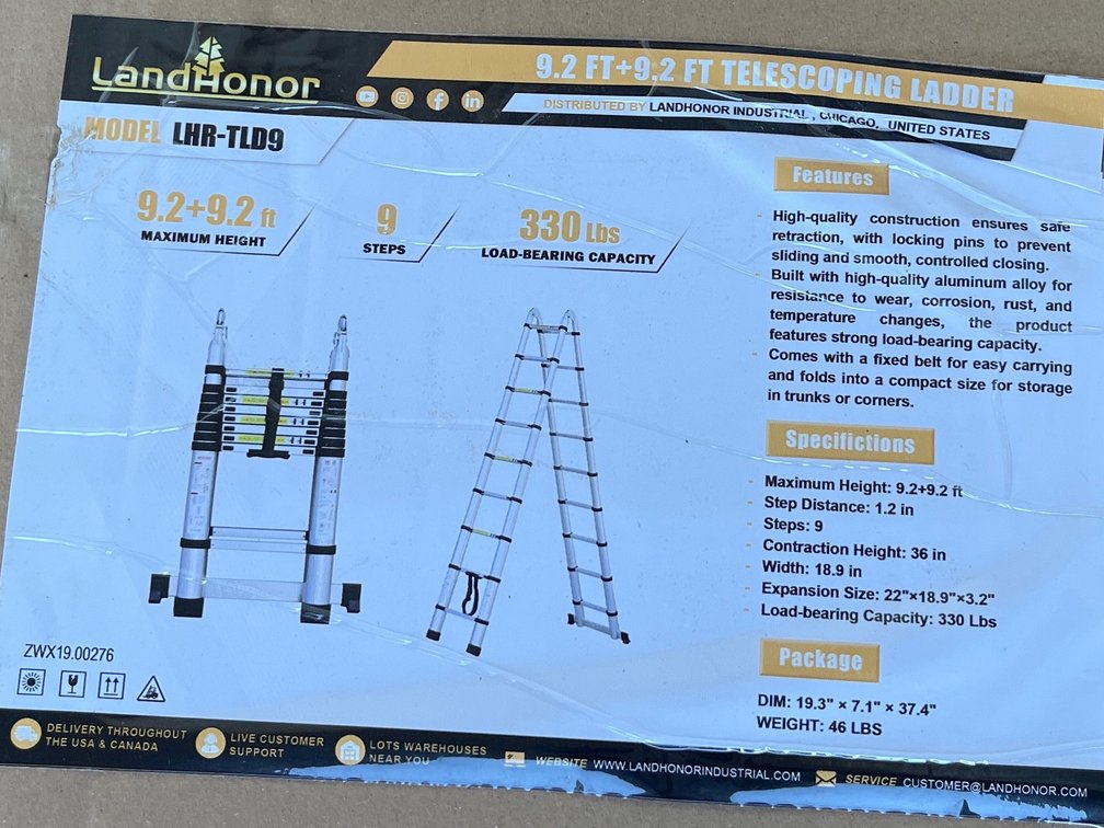 2026 Landhonor LHR-TLD9 9.2-Ft + 9.2-Ft Telescoping Ladder