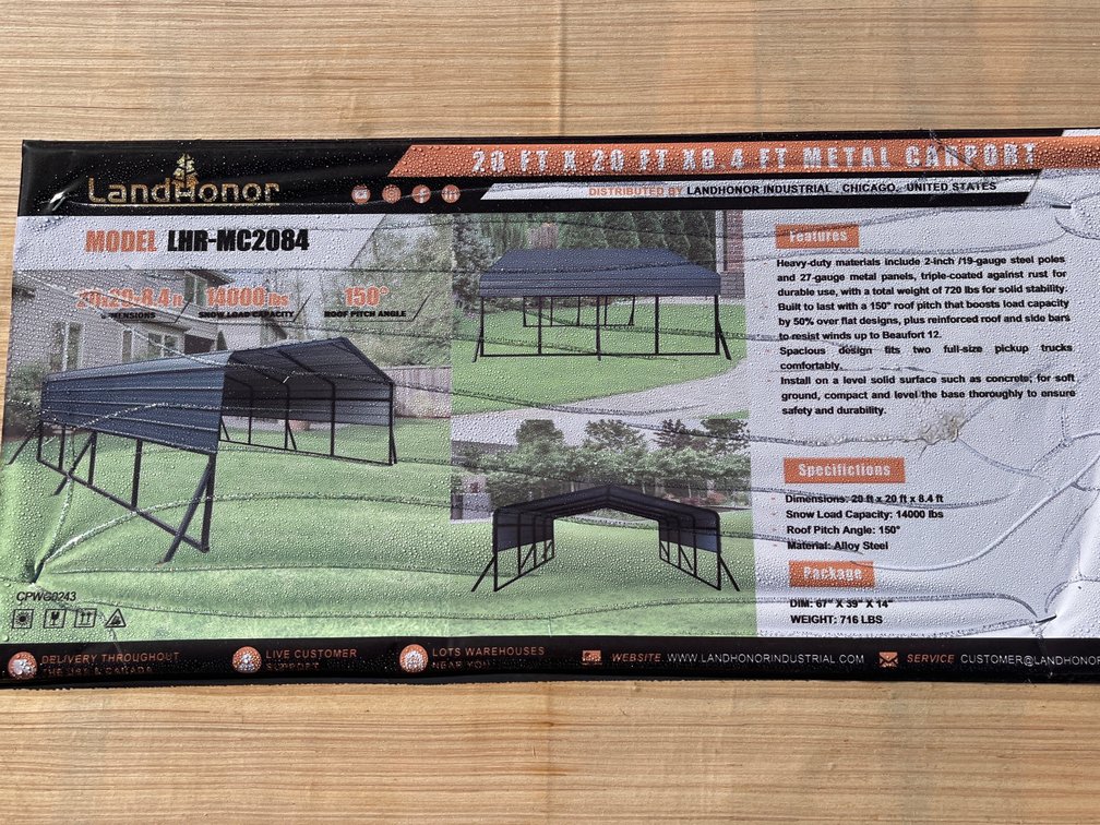 2026 Landhonor LHR-MC2084 Metal Carport