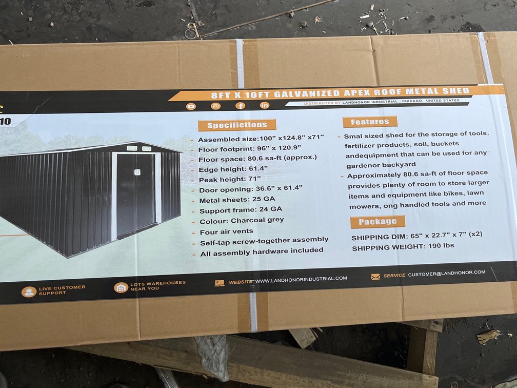 2026 Landhonor LHR-MS0810 8 x 10 Ft Galvanized Apex Roof Metal Shed