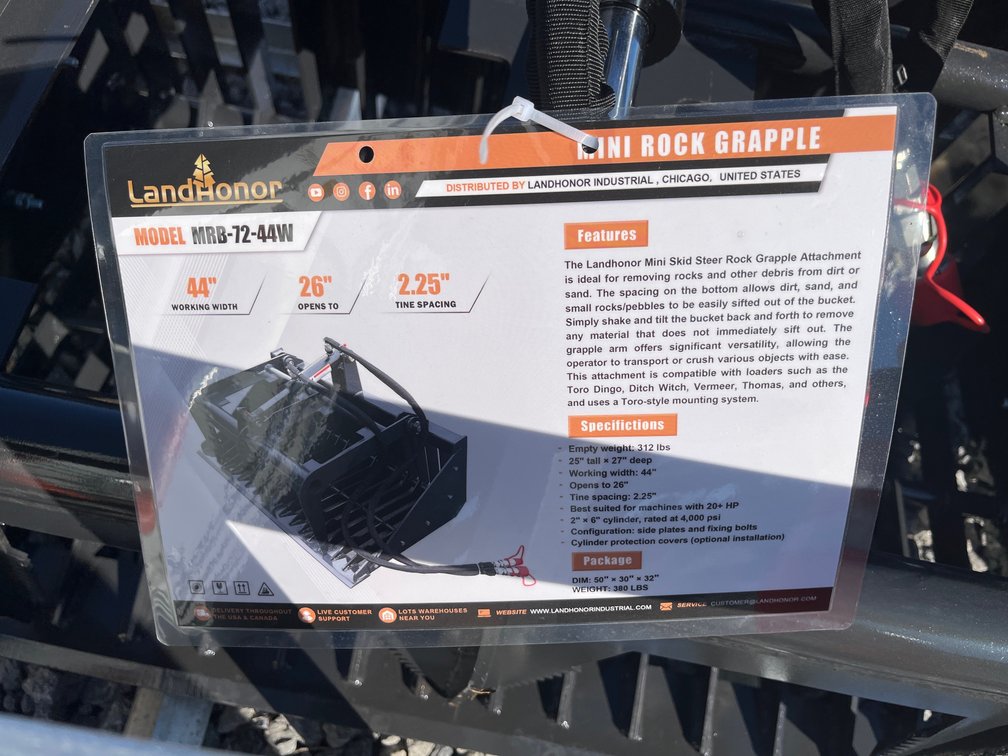 2026 Landhonor MRB-72-44W Mini Skid Steer Grapple Bucket