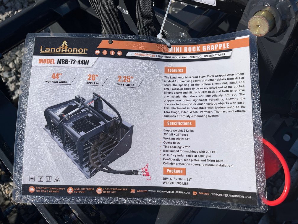 2026 Landhonor MRB-72-44W Mini Skid Steer Grapple Bucket