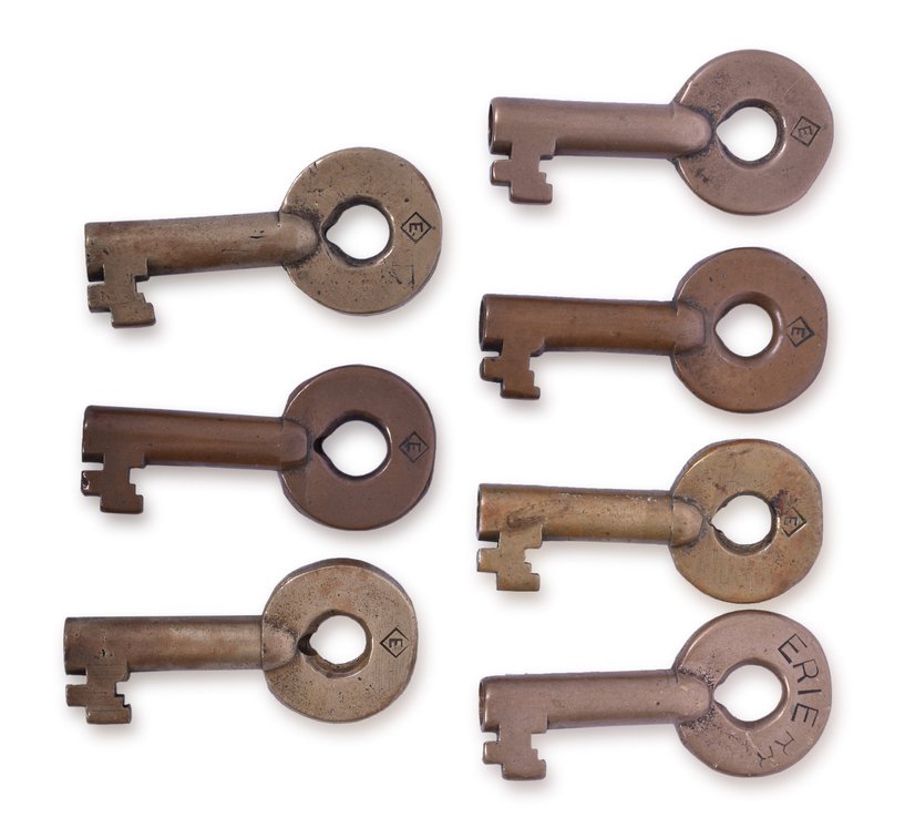 Seven Erie Railroad Adlake Brass Keys